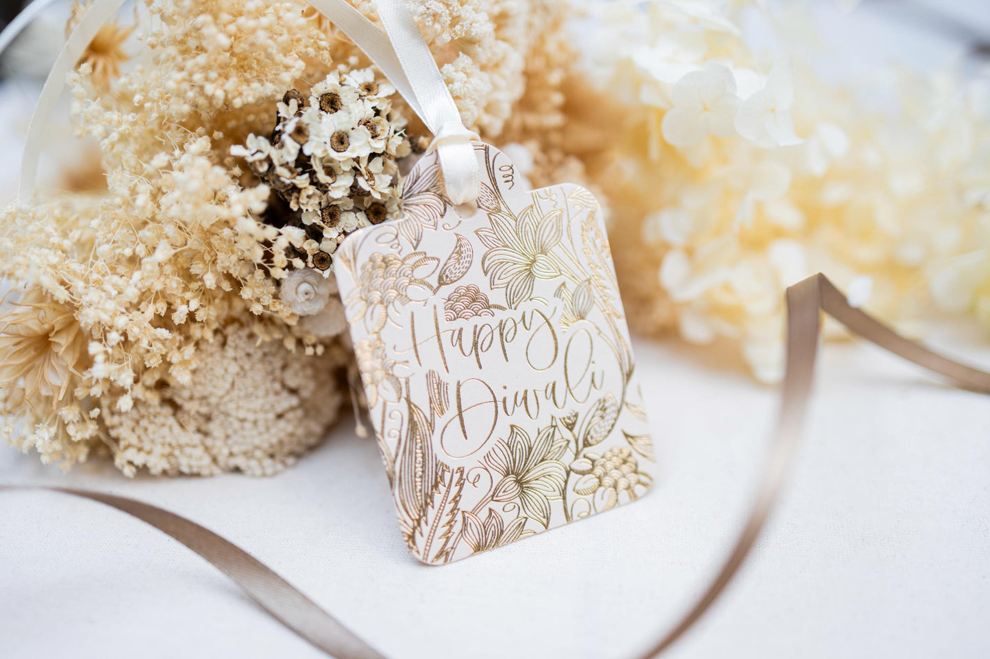 Happy Diwali Floral Gift Tag, Flat Die Cut