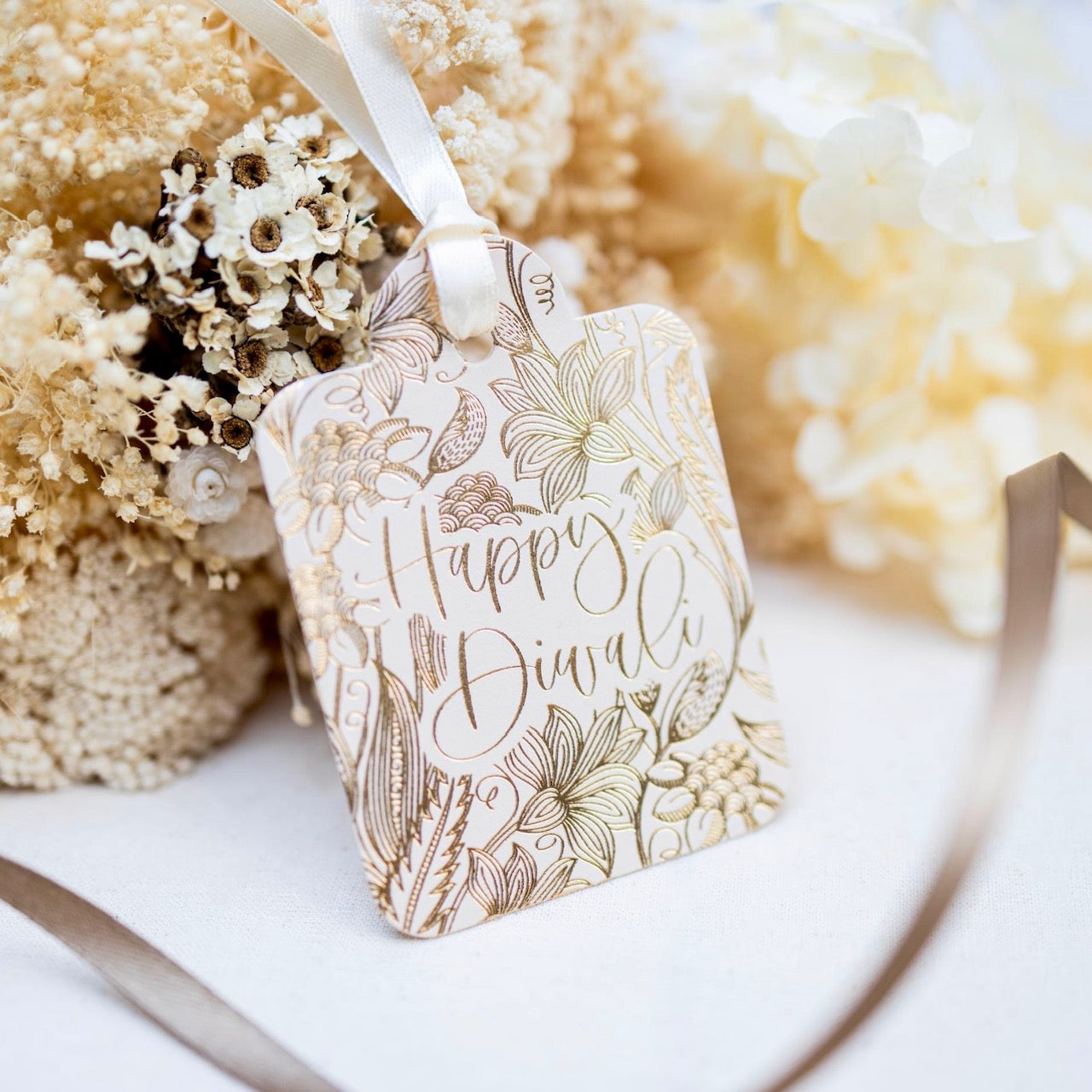 Happy Diwali Floral Gift Tag, Flat Die Cut