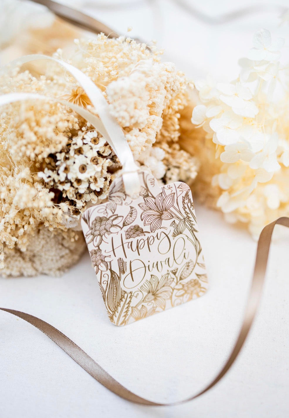 Happy Diwali Floral Gift Tag, Flat Die Cut