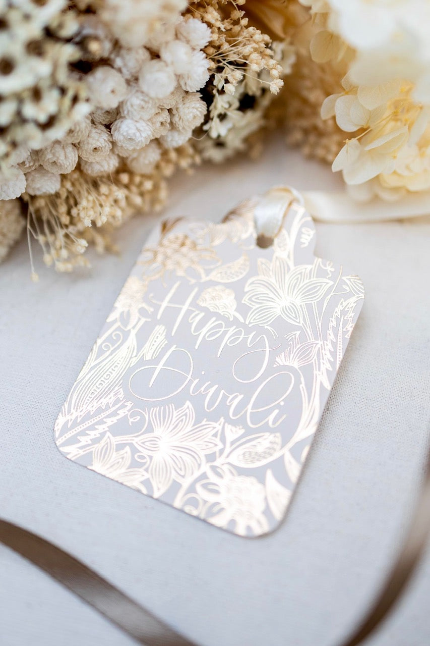 Happy Diwali Floral Gift Tag, Flat Die Cut