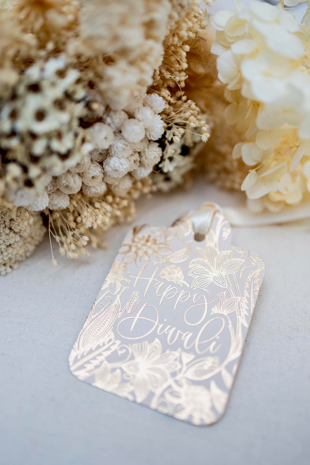 Happy Diwali Floral Gift Tag, Flat Die Cut