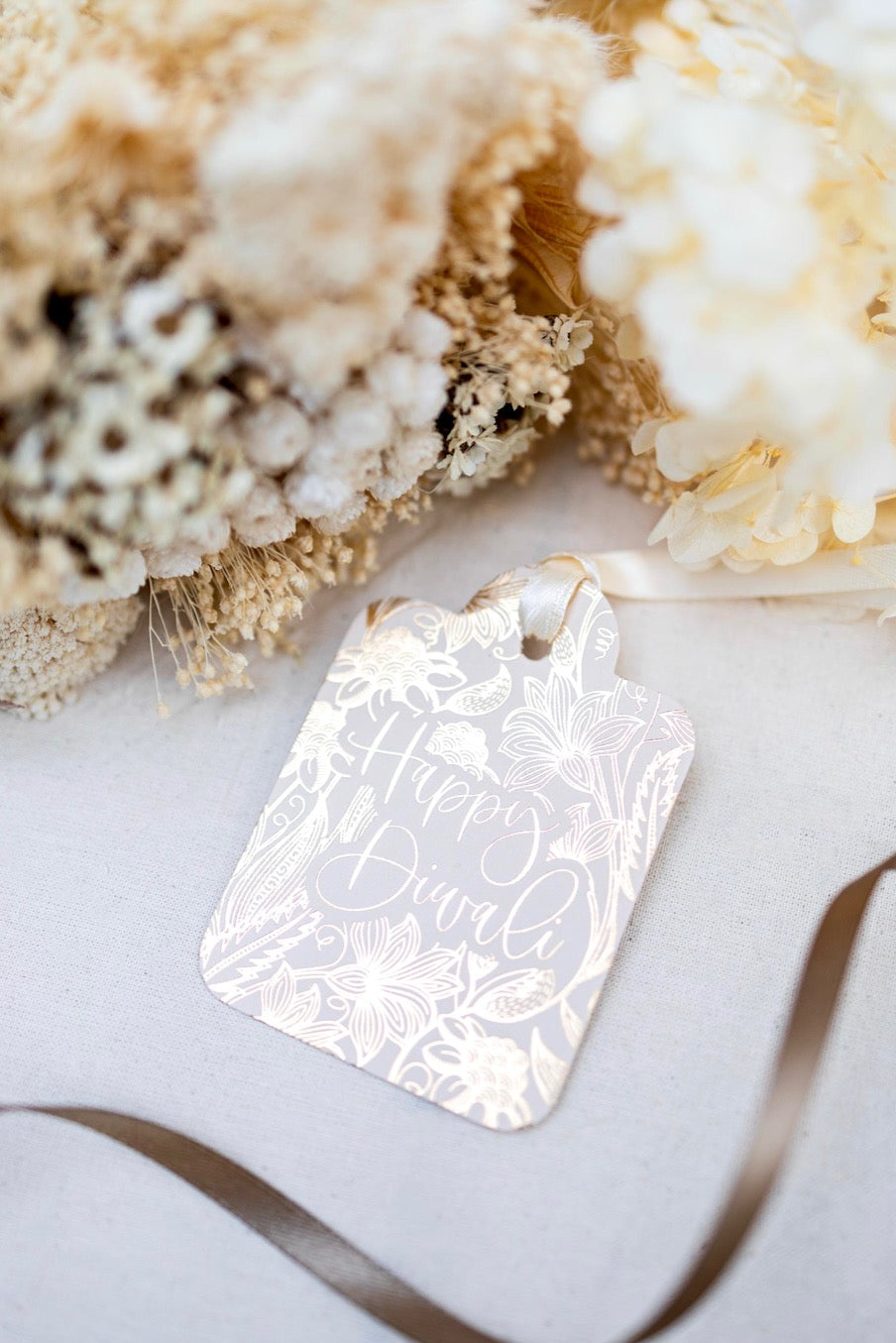 Happy Diwali Floral Gift Tag, Flat Die Cut