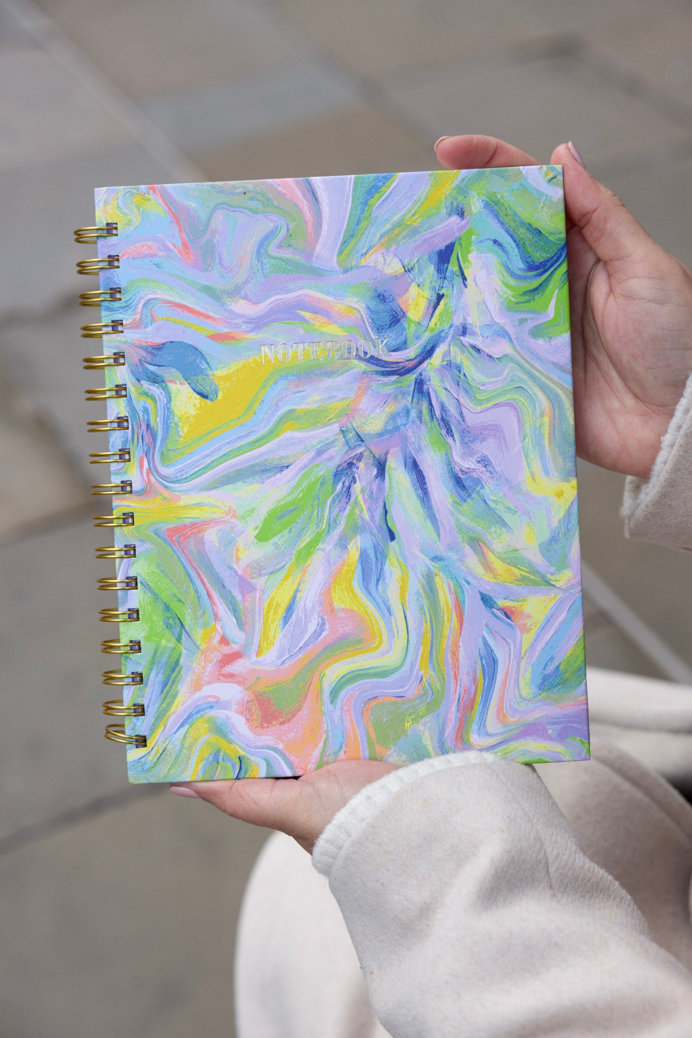 GOLD WIRE-O NOTEBOOK LAVENDER MARBLE