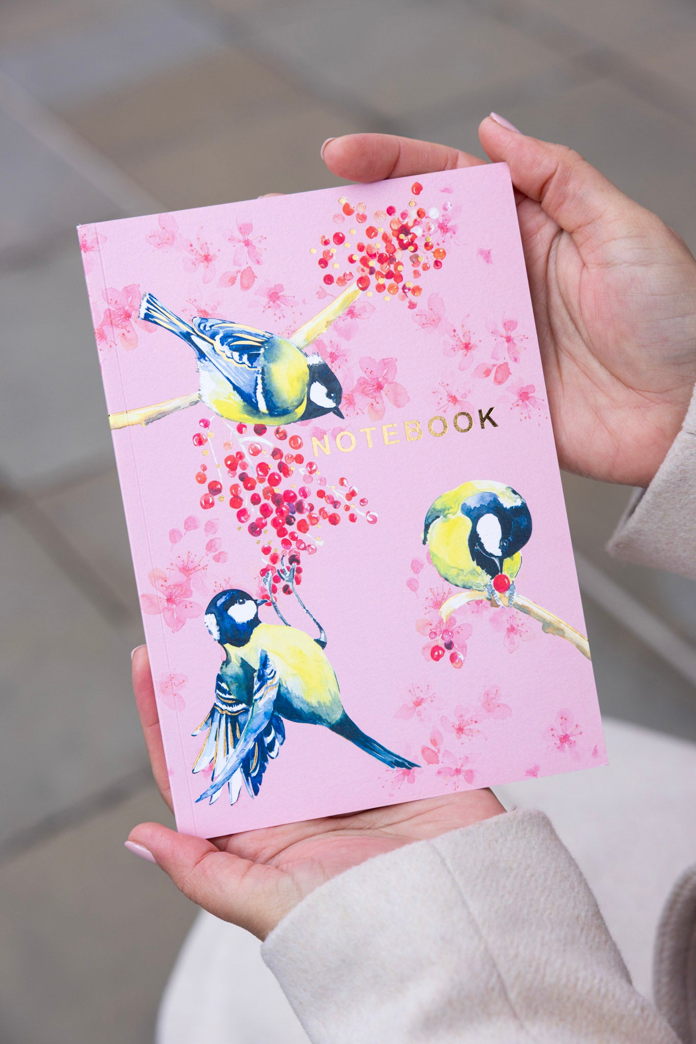 Bird Print Notebook in Pink