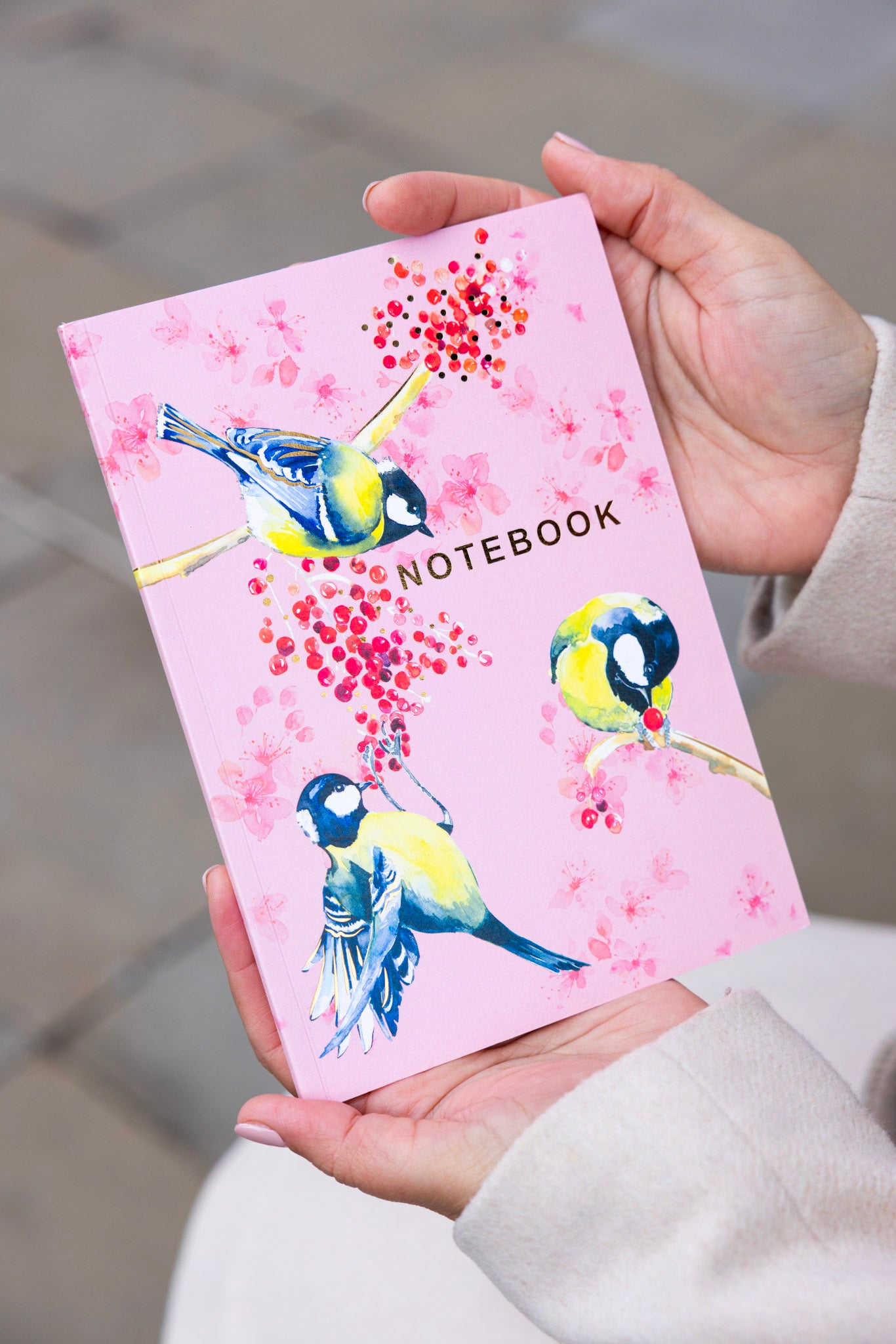 Bird Print Notebook in Pink