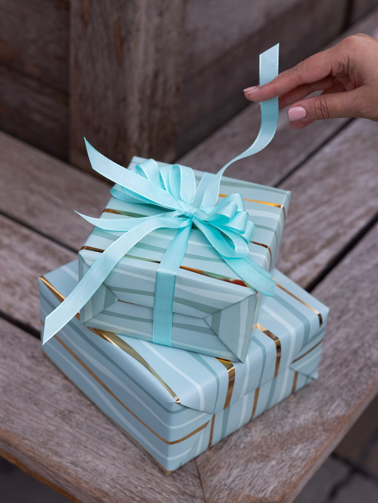 Festive Wave Print Wrapping Paper in Turquoise and Gold
