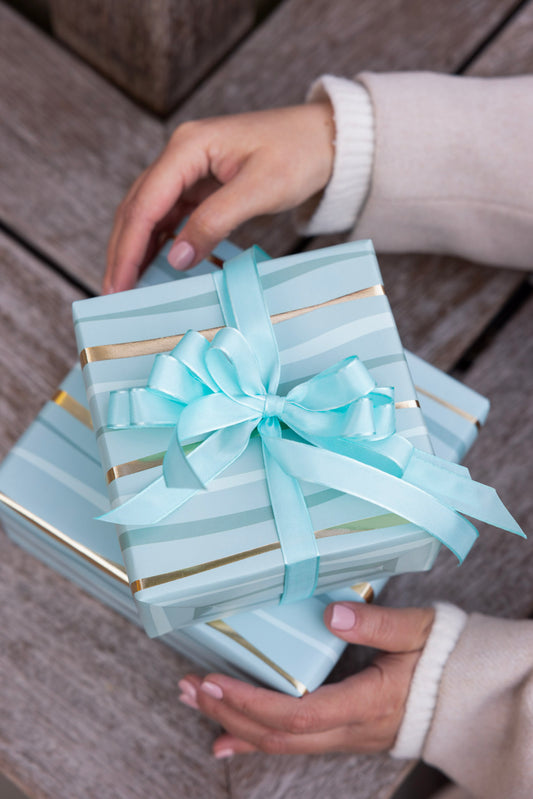 Festive Wave Print Wrapping Paper in Turquoise and Gold