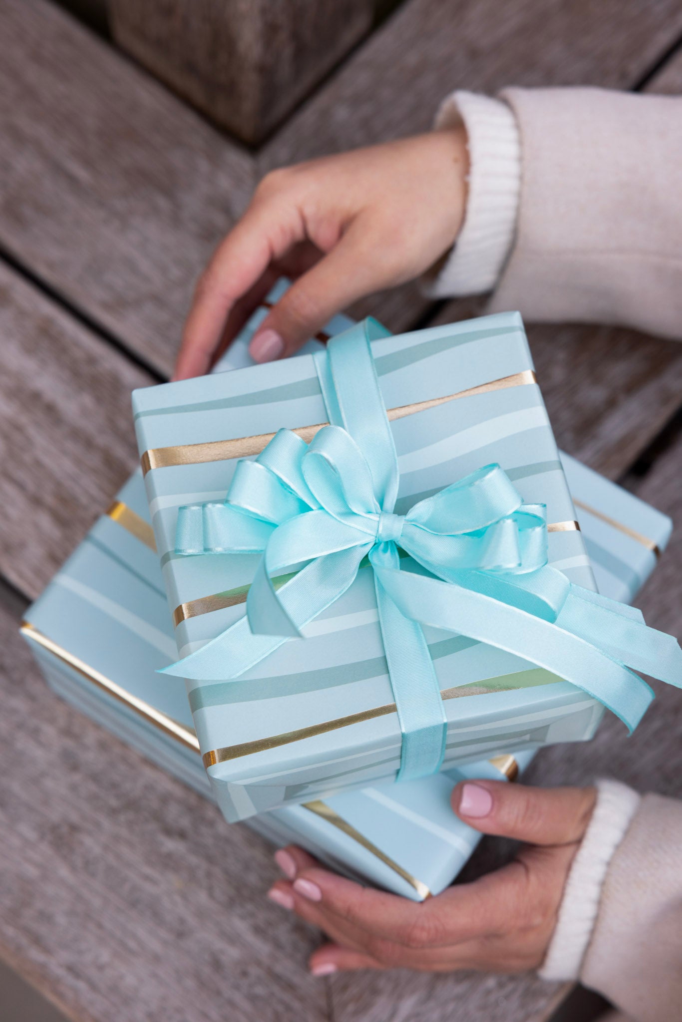 Festive Wave Print Wrapping Paper in Turquoise and Gold