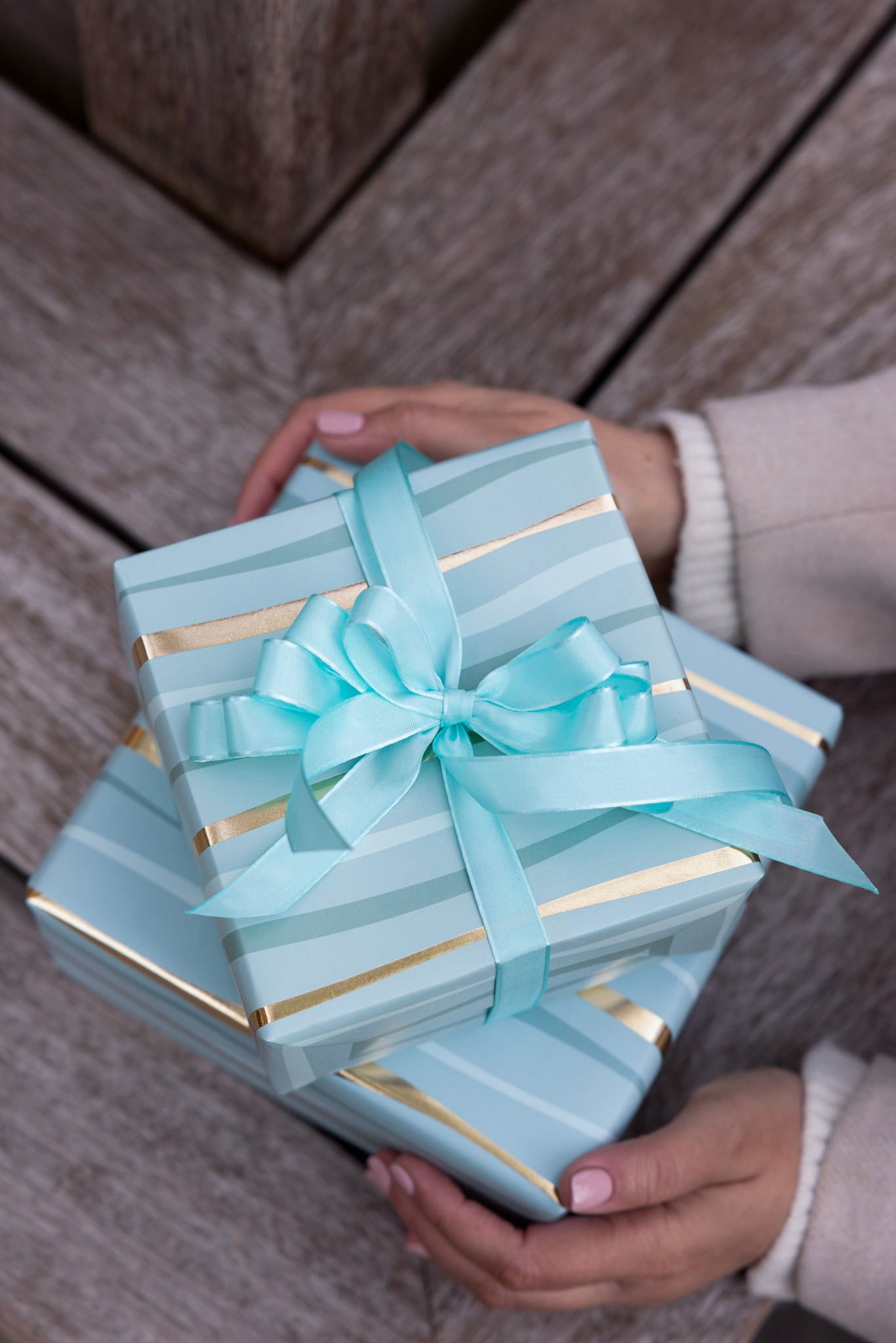 Festive Wave Print Wrapping Paper in Turquoise and Gold