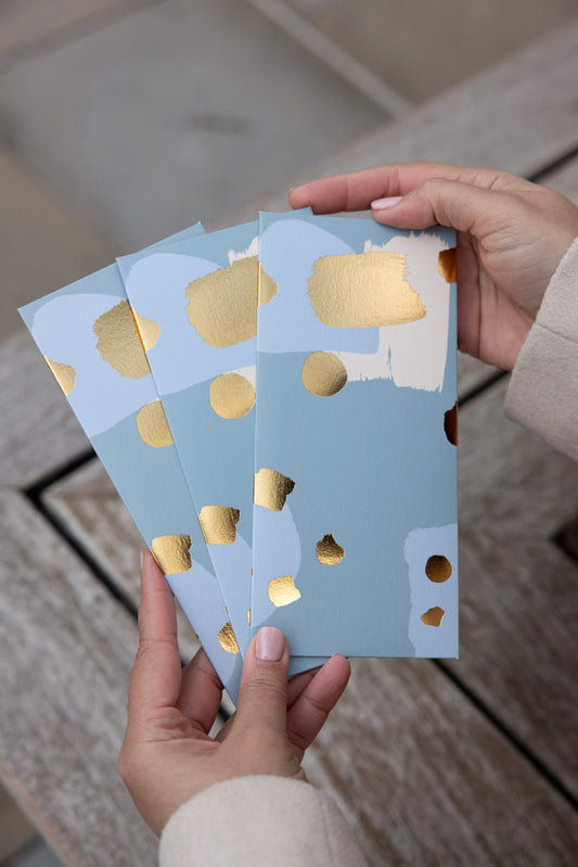 Modern Money Envelope in Grey, Blue and Gold