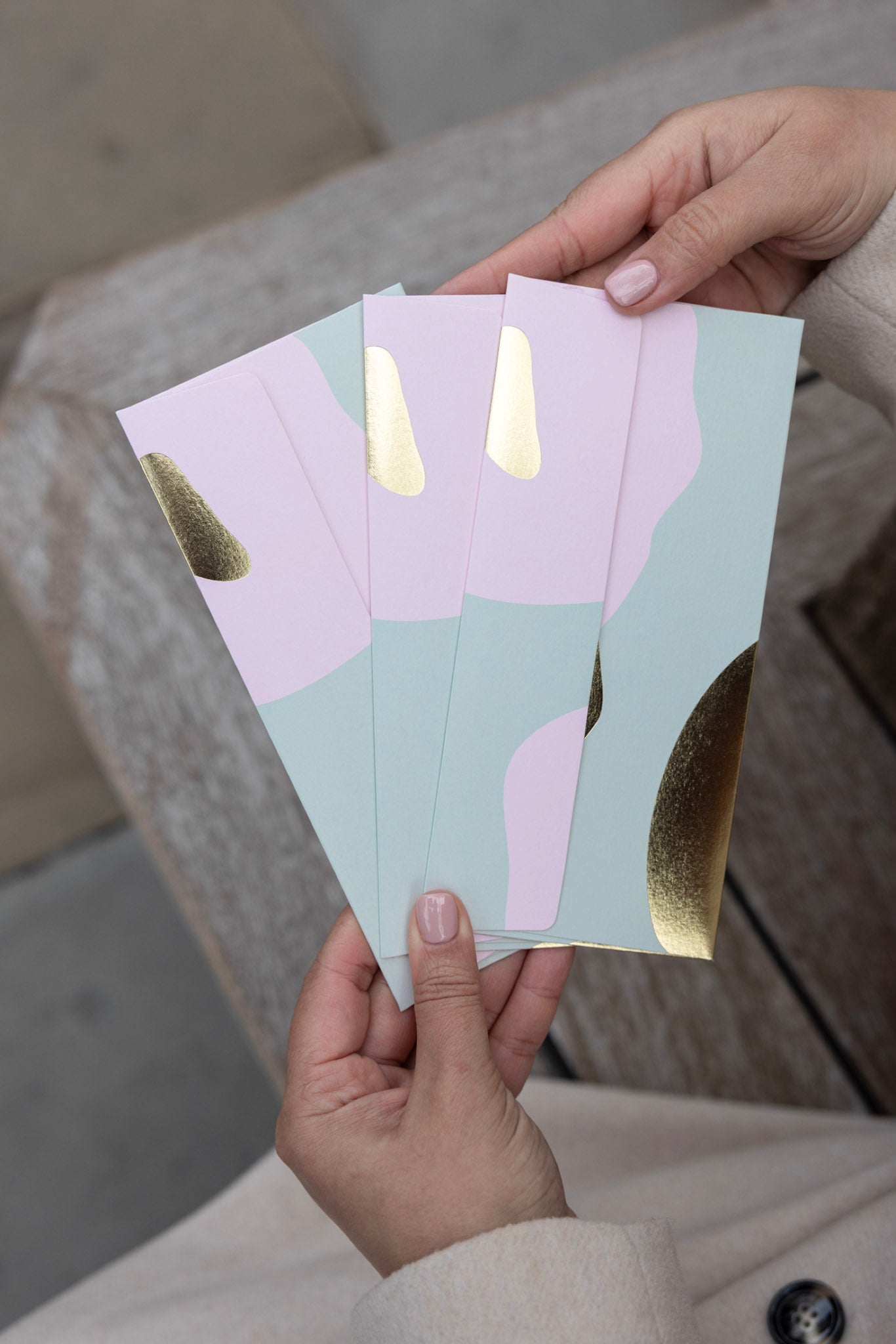 Modern Curve Money Envelope in Mint, Pink and Gold