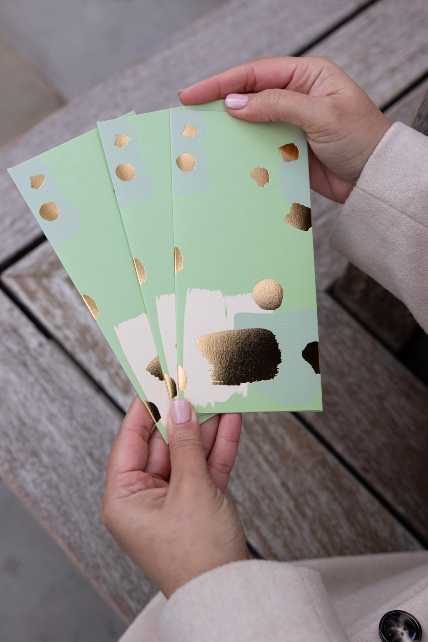 Modern Money Envelope in Pistachio, Beige and Gold