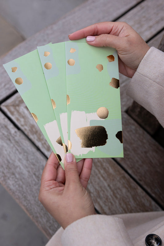 Modern Money Envelope in Pistachio, Beige and Gold