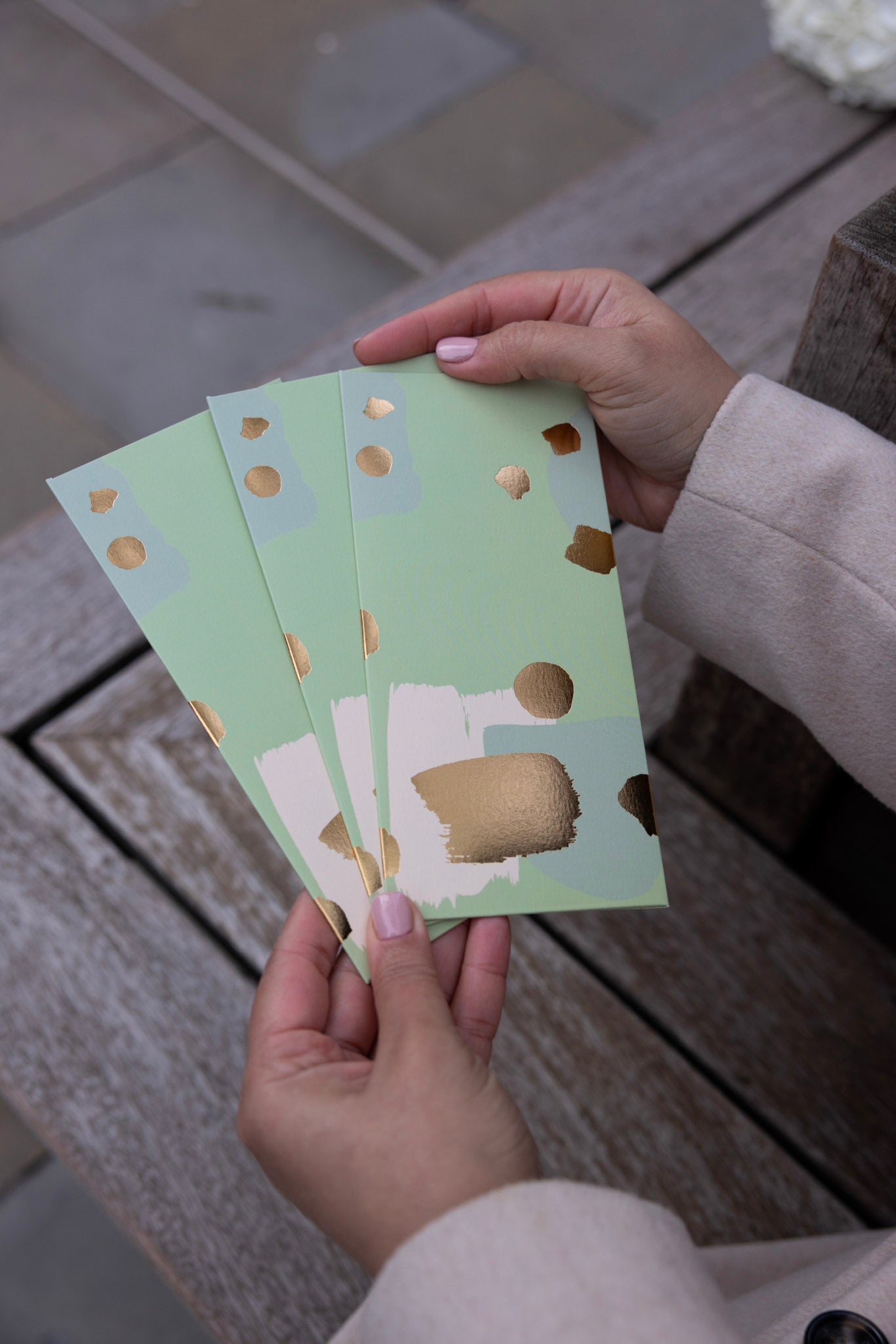 Modern Money Envelope in Pistachio, Beige and Gold