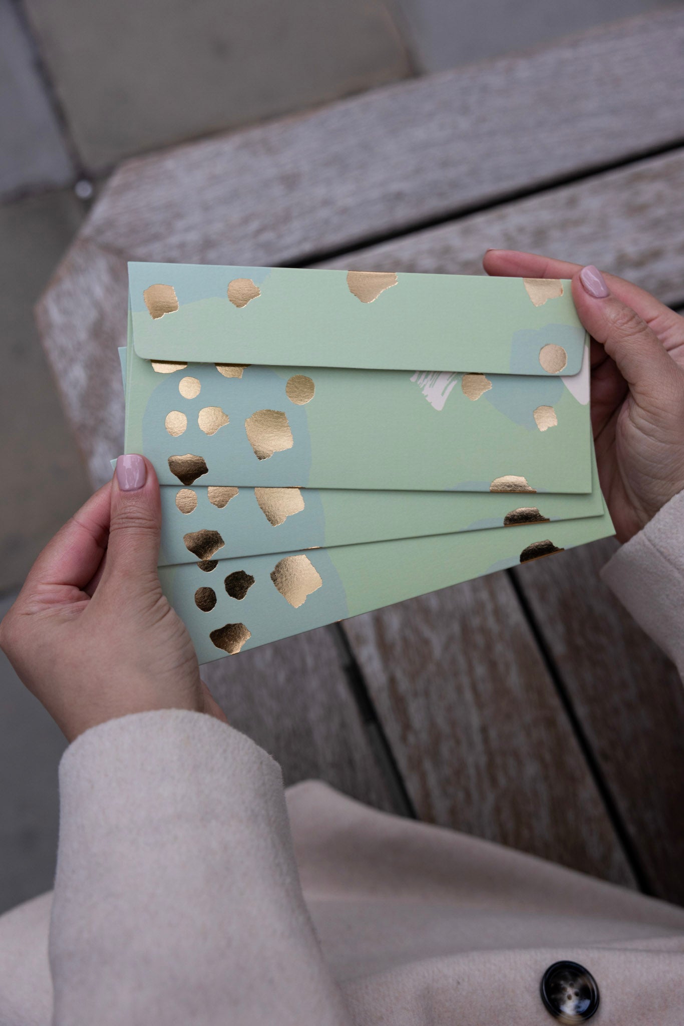 Modern Money Envelope in Pistachio, Beige and Gold