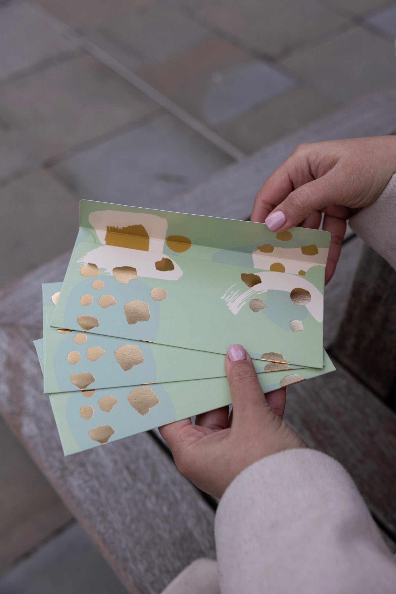 Modern Money Envelope in Pistachio, Beige and Gold