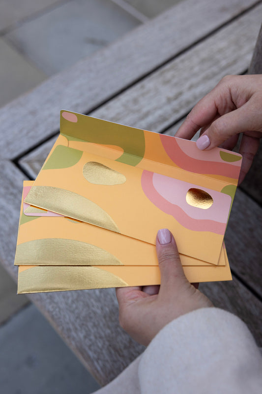 Modern Curve Money Envelope in Yellow, Green, PInk and Gold