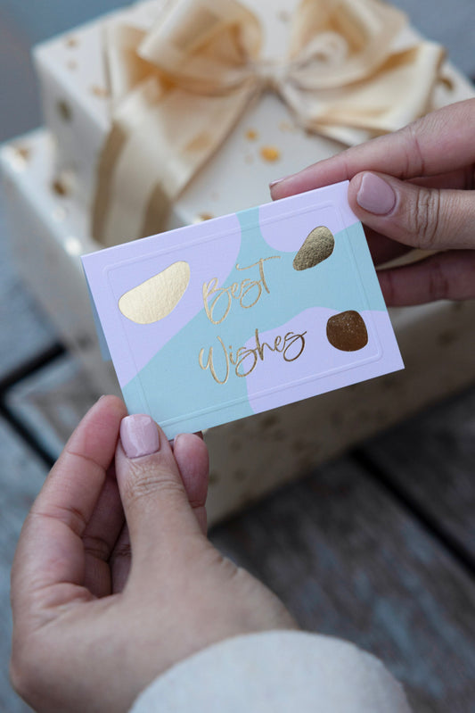 Color Block Mint and Pink / Coral and Gold Mix Best Wishes Foldable Gift Tag Pack of 8