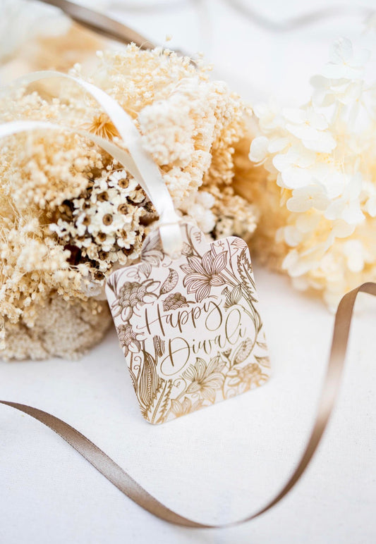 Happy Diwali Floral Gift Tag, Flat Die Cut